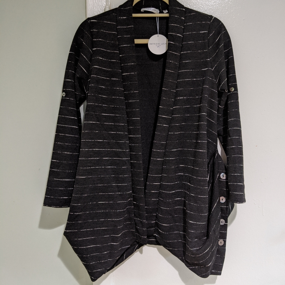 Patricia Luca Black striped Cardigan NWT